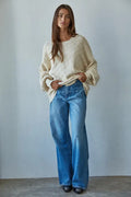Iona Checkered Knit Pullover: Cream by Boutique 23