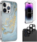 iPhone 14 Pro 6.1-inch Protection Kit Bundle - Marble Series Case with Tempered Glass Screen and Camera Protector (Blue Marble) by Zerodamage Sahara Case LLC