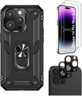 iPhone 14 Pro Max 6.7-inch Protection Kit Bundle - Military Kickstand Series Case with Tempered Glass Screen and Camera Protector - Black by Zerodamage Sahara Case LLC