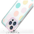 iPhone 14 Pro Max Protection Kit Bundle - Polkadot Hybrid-Flex Hard Shell Case with Tempered Glass Screen and Camera Protector (Clear/Pink/Teal) by Zerodamage Sahara Case LLC