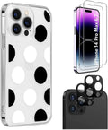 iPhone 14 Pro Max Protection Kit Bundle - Polkadot Hybrid-Flex Hard Shell Case with Tempered Glass Screen and Camera Protector (Clear/Black/White) by Zerodamage Sahara Case LLC