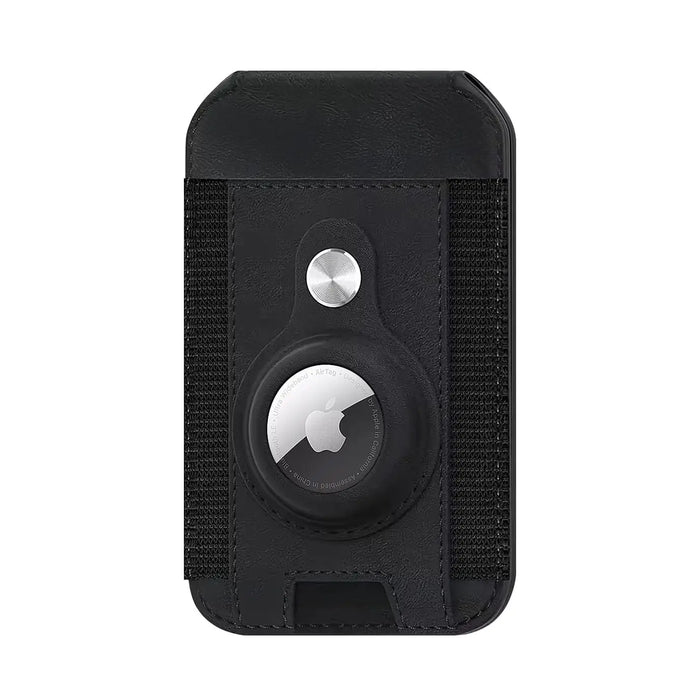 iPhone Black Leather Wallet Case with AirTag Holder & Stand - MagSafe | Indy Series by Zerodamage Sahara Case LLC