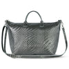 Italian Genuine Basketweave-Embossed Metallic Suede Top-Handle Bag | Treviso