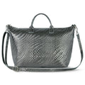 Italian Genuine Basketweave-Embossed Metallic Suede Top-Handle Bag | Treviso by TAKEASY