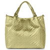 Italian Genuine Basketweave-Embossed Metallic Suede Top-Handle Bag | Imperia