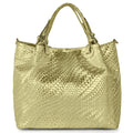 Italian Genuine Basketweave-Embossed Metallic Suede Top-Handle Bag | Imperia by TAKEASY