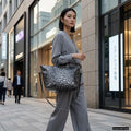 Italian Genuine Leopard-Print Metallic Suede Top-Handle Bag | Rimini by TAKEASY