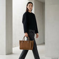 Italian Genuine Suede & Full-Grain Leather Top-Handle Bag | Alba by TAKEASY