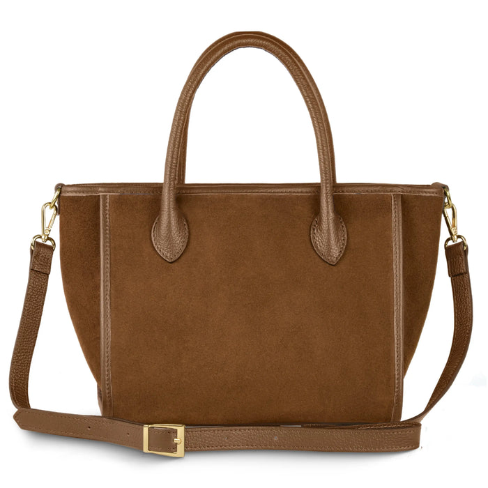 Italian Genuine Suede & Full-Grain Leather Top-Handle Bag | Alba by TAKEASY