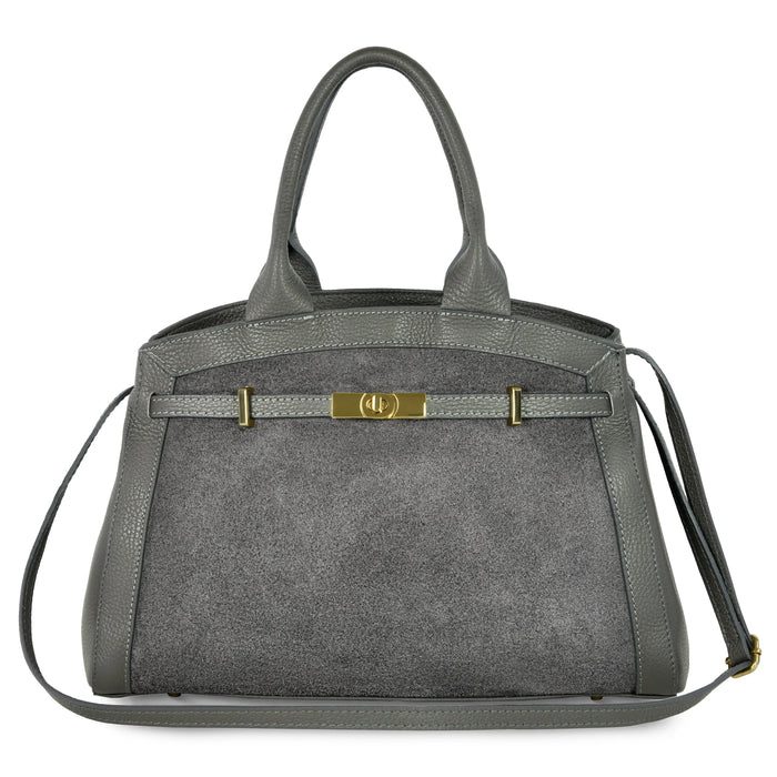 Italian Genuine Suede & Full-Grain Leather Top-Handle Bag | Forlì by TAKEASY