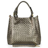 Italian Genuine Woven-Embossed Metallic Suede Top-Handle Bag | Savona