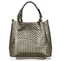 Italian Genuine Woven-Embossed Metallic Suede Top-Handle Bag | Savona by TAKEASY