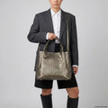 Italian Genuine Woven-Embossed Metallic Suede Top-Handle Bag | Savona by TAKEASY
