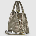 Italian Genuine Woven-Embossed Metallic Suede Top-Handle Bag | Savona by TAKEASY