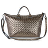 Italian Genuine Woven-Embossed Metallic Suede Top-Handle Bag | Urbino