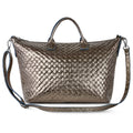 Italian Genuine Woven-Embossed Metallic Suede Top-Handle Bag | Urbino by TAKEASY