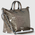 Italian Genuine Woven-Embossed Metallic Suede Top-Handle Bag | Urbino by TAKEASY