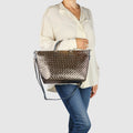 Italian Genuine Woven-Embossed Metallic Suede Top-Handle Bag | Urbino by TAKEASY