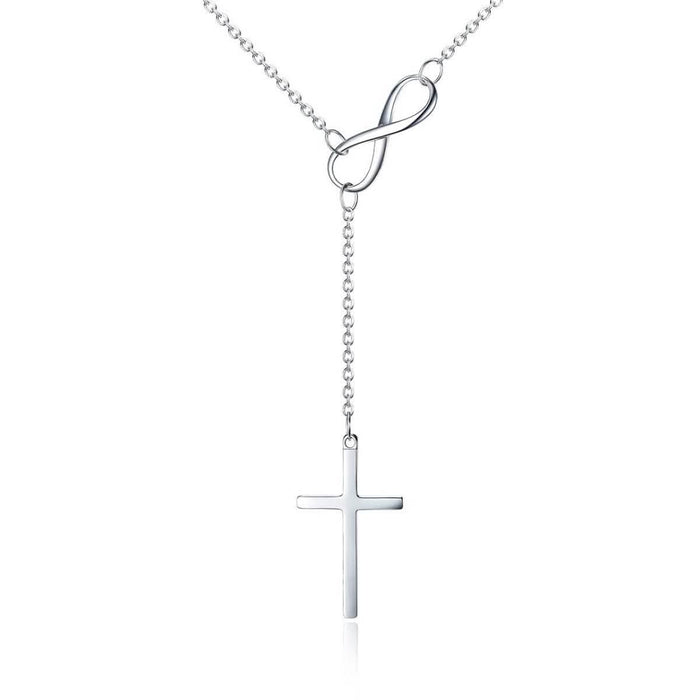 Italian Sterling Silver Infinity Cross Lariat Necklace by DailySale