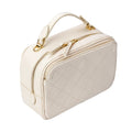 Ivory Quilted Genuine Leather Camera Crossbody Bag With Gold Tone Hardware