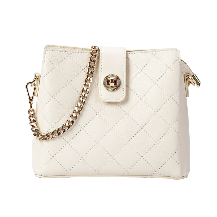 Ivory Quilted Leather Crossbody Bag by MiamiLeathers.com
