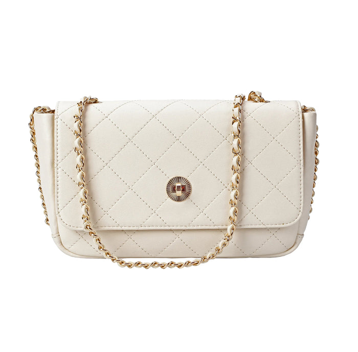 Ivory Quilted Leather Flap Crossbody Bag by MiamiLeathers.com