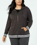 Ideology Women's Plus Varsity Stripe Heathered Hooded Jacket by Vanessa Jane