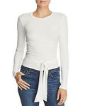 AQUA Tie-Front Rib-Knit Cropped Top, Size Small by Vanessa Jane