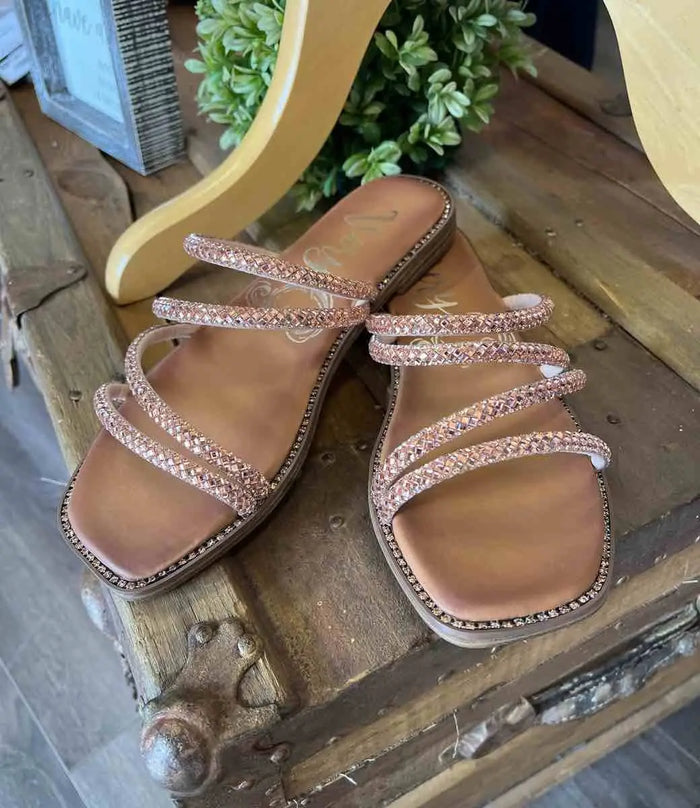 Jackie Criss Cross Rhinestone Sandal - Rose Gold by Boutique 23