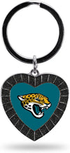 Jacksonville Jaguars NFL Rhinestone Heart Colored Keychain, Black, 3-inches in length