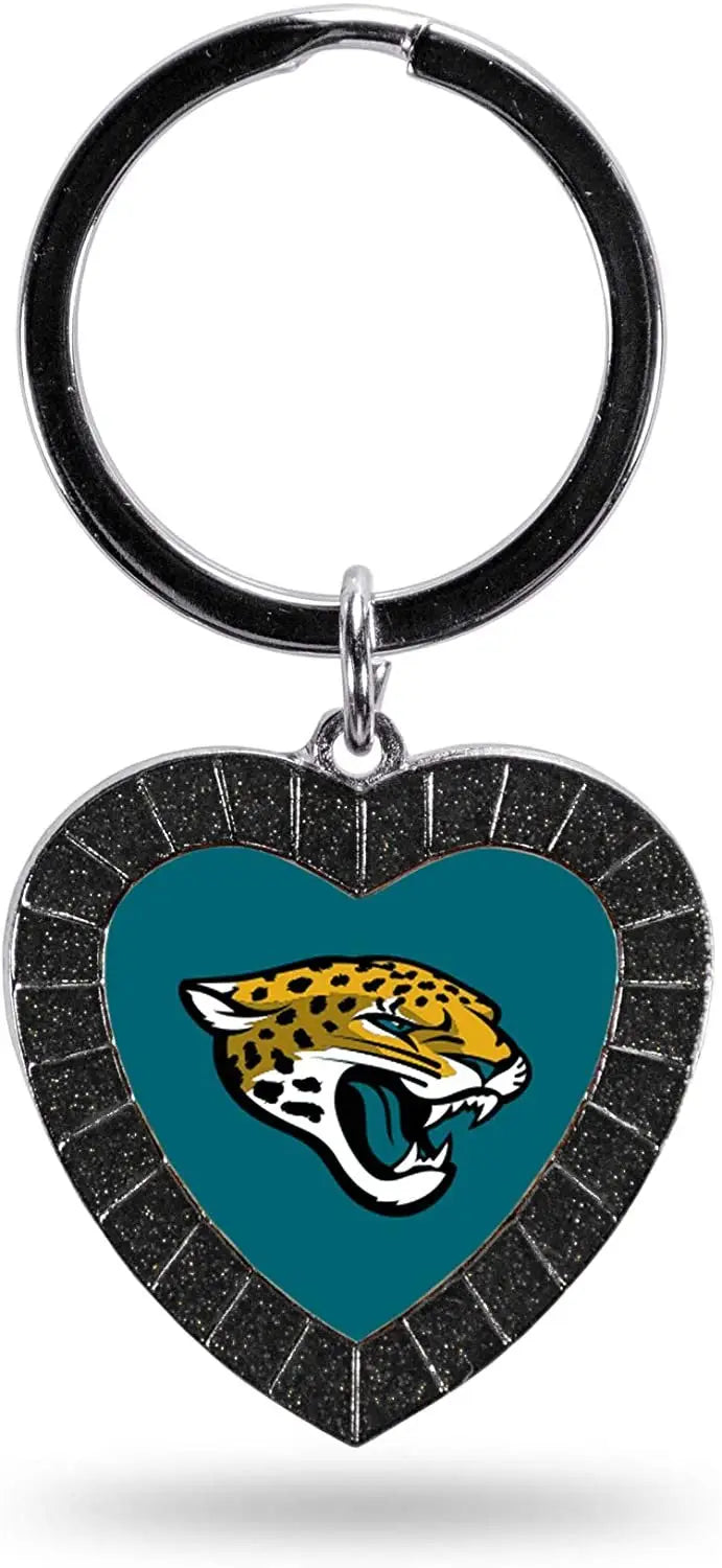 Jacksonville Jaguars NFL Rhinestone Heart Colored Keychain, Black, 3-inches in length by Fielders Choice