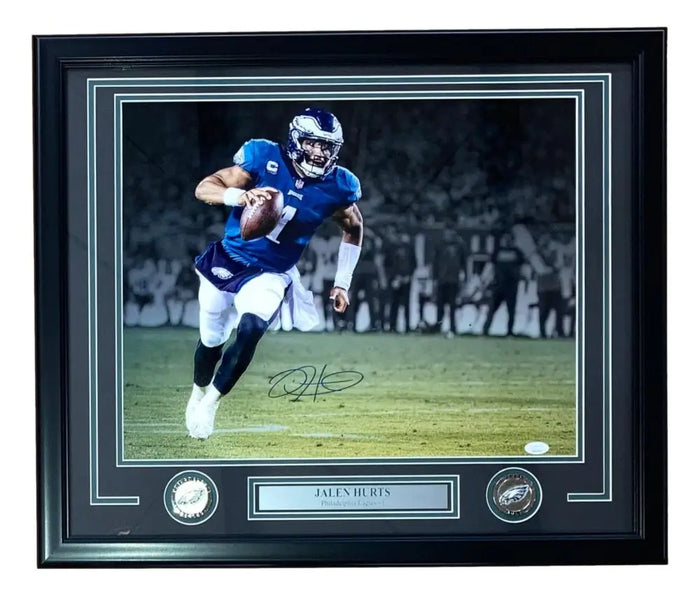 Jalen Hurts Signed Eagles Custom Framed Photo Display (JSA) JSA 22" by 27" by Price Is Right Miami
