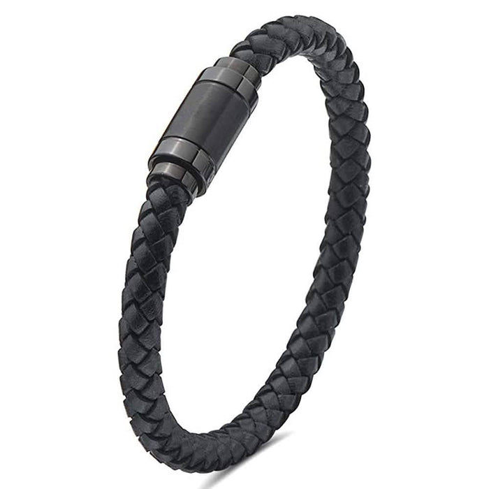 Jarrix Steel Men's Bracelet Leather Stainless Steel Magnetic Closure by DailySale