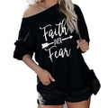 Jawint Womens Faith Over Fear Long Sleeve T-Shirt by DailySale
