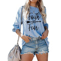 Jawint Womens Faith Over Fear Long Sleeve T-Shirt by DailySale
