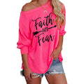 Jawint Womens Faith Over Fear Long Sleeve T-Shirt by DailySale