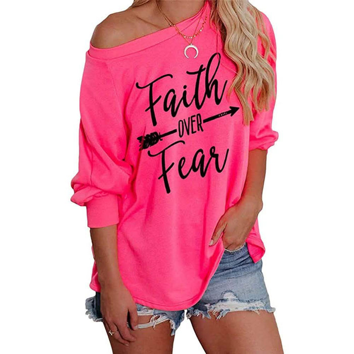 Jawint Womens Faith Over Fear Long Sleeve T-Shirt by DailySale