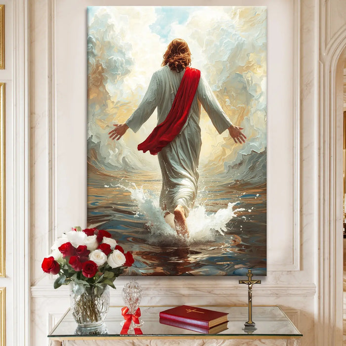 Jesus Christ Walking On Water Faith Wall Art IX by Tailored Canvases