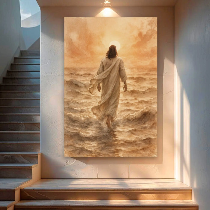 Jesus Christ Walking On Water Faith Wall Art VI by Tailored Canvases