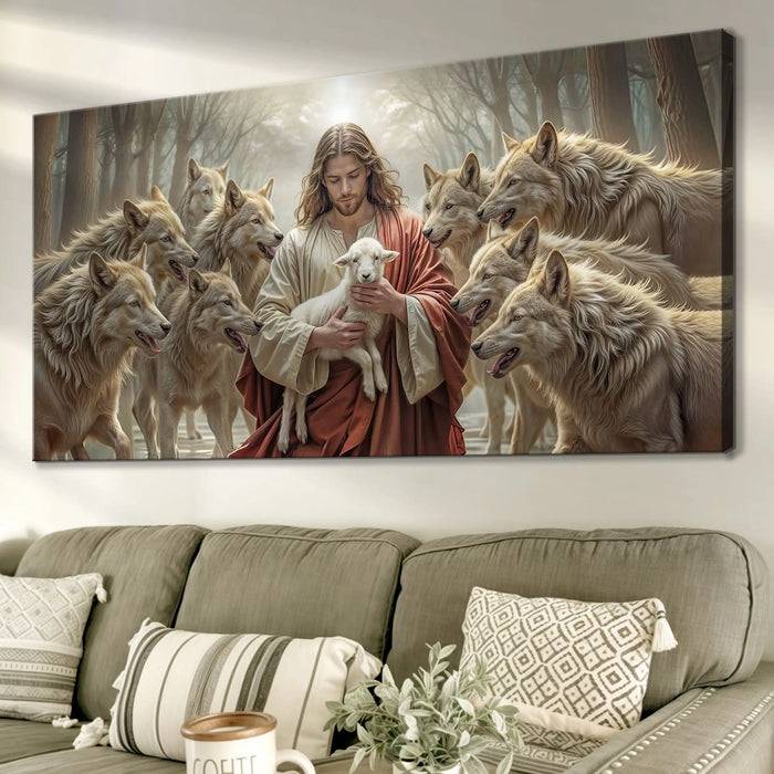 Jesus Protects The Lamb From Wolves Faith Wall Art II by Tailored Canvases