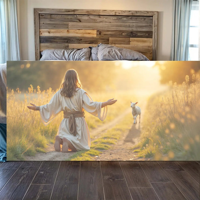 Jesus Protects The Lamb From Wolves Faith Wall Art IX by Tailored Canvases