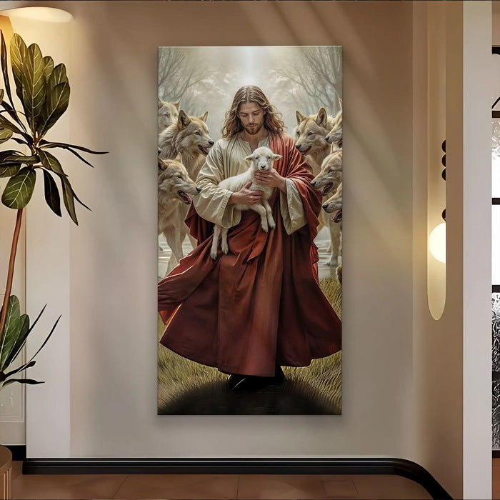 Jesus Protects The Lamb From Wolves Faith Wall Art VI by Tailored Canvases