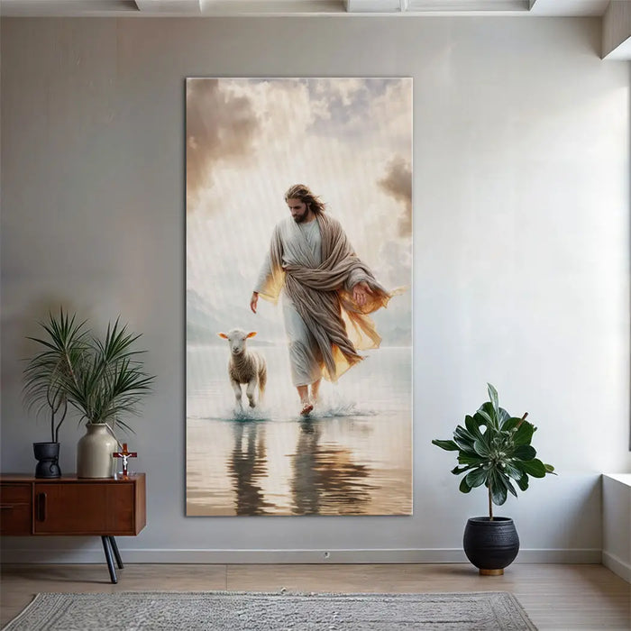 Jesus Protects The Lamb From Wolves Faith Wall Art XIII by Tailored Canvases