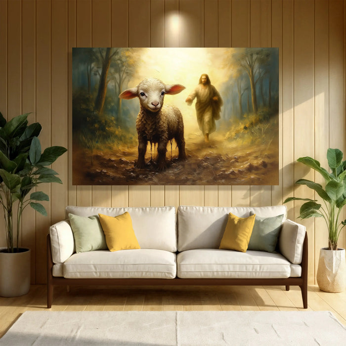Jesus Running After A Lost Lamb Faith Wall Art by Tailored Canvases