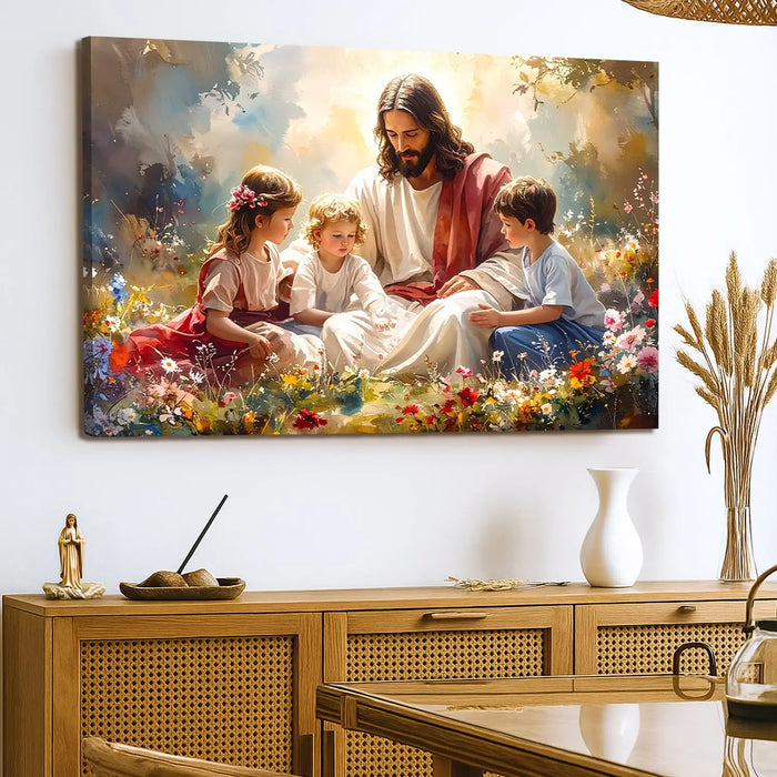 Jesus With Children Faith Wall Art II by Tailored Canvases
