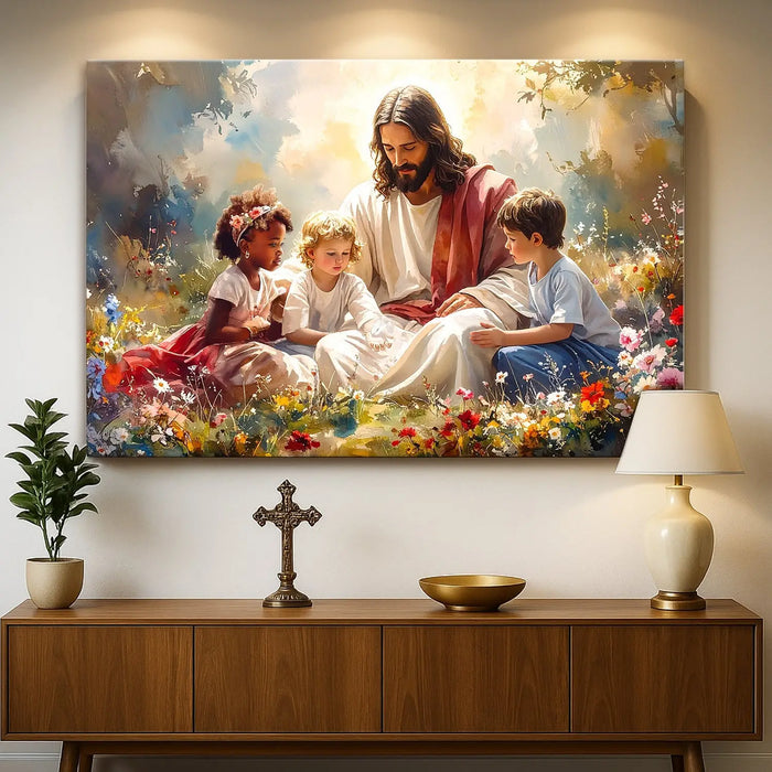 Jesus With Children Faith Wall Art VIII by Tailored Canvases