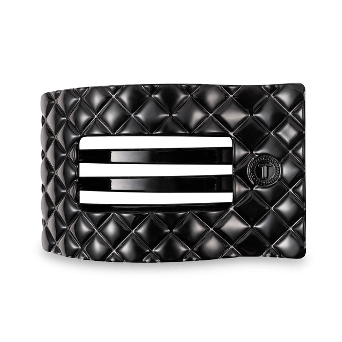 Jet Black Quilted Large Flat Rectangle Hair Clip by TELETIES