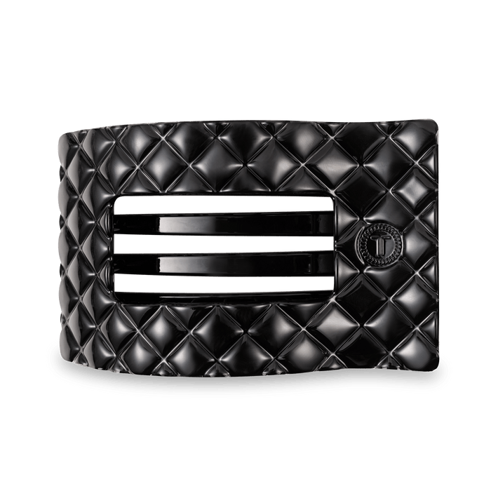 Jet Black Quilted Large Flat Rectangle Hair Clip by TELETIES