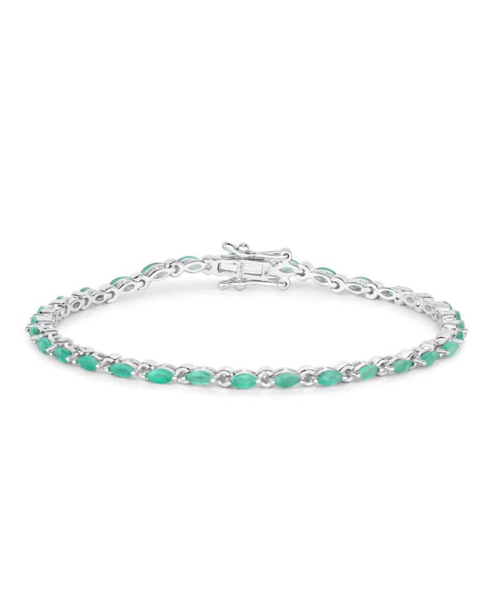 3.24 Ct Marquise Green Zambian Emerald Prong Sterling Silver Link Bracelet by Fine Color Jewels