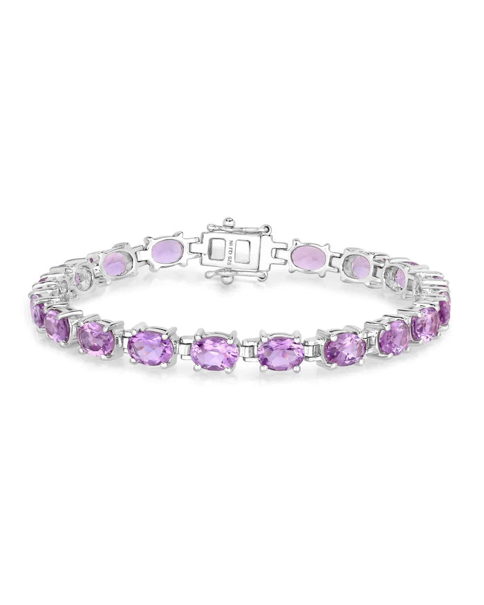 14.40 Ct Oval Purple Amethyst Prong Sterling Silver Tennis Bracelet by Fine Color Jewels